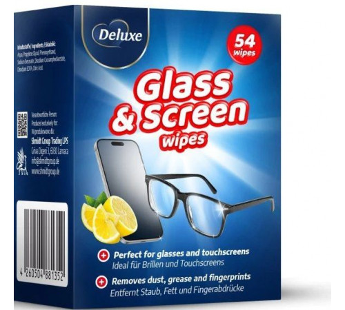 Вологі серветки для чищення окулярів та екранів Deluxe Brillen Putztucher 54 шт