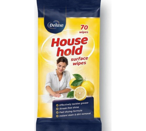 Вологі серветки для прибирання універсальні Deluxe Lemon 70 шт