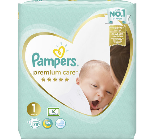 Подгузники Pampers Premium Care New Born Размер 1 (Для новорожденных) 2-5 кг, 78 подгузников