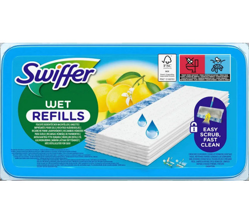 Сменные влажные салфетки для швабры Swiffer Wet Refills с ароматом Лимона 12 шт Сменные влажные салфетки для швабры Swiffer Wet Refills с ароматом Лимона 12 шт