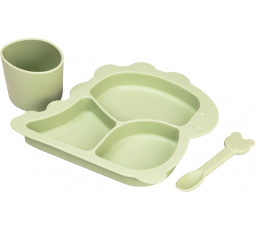Набор силиконовой посуды для детей Динозавр 3 предмета Зеленый