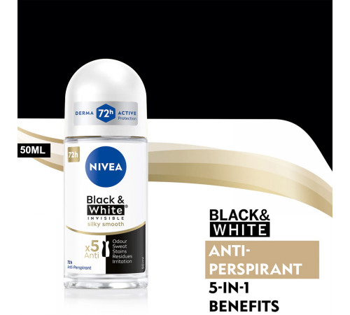 Дезодорант кульковий жіночий Nivea Black & White Invisible Silky Smooth 50 мл