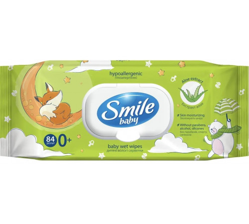 Влажные салфетки для детей Smile Baby 0+ с экстрактом Алоэ 84 шт