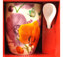 Чашка керамическая с ложкой Interos А-35-1S Орхидея 330 мл