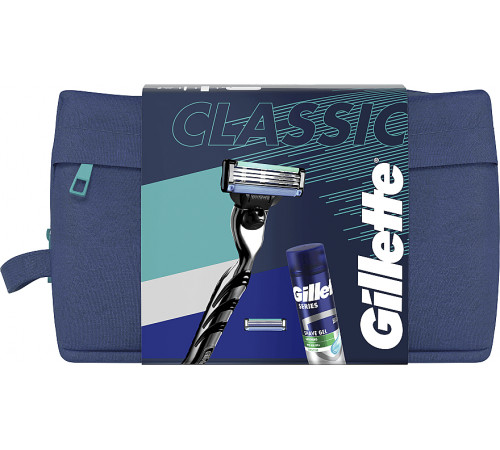 Набор мужской Gillette Mach 3 Series Classic (станок с 2 картриджами + гель для бритья 200 мл + косметичка)