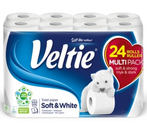 Туалетная бумага Veltie Soft & White 3 слоя 24 рулона