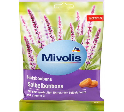 Льодяники без цукру Mivolis  зі смаком Шавлії без цукру 125 г