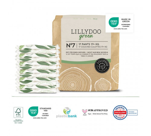 Эко подгузники-трусики Lillydoo Green размер 7 (17+ кг) 17 шт