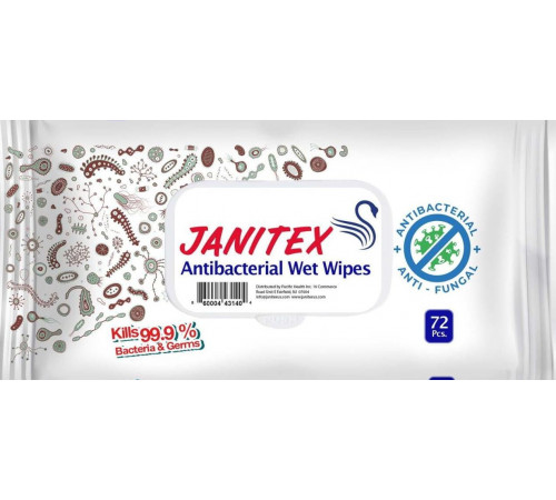 Салфетки влажные дезинфицирующие Janitex Antibacterial с клапаном 72 шт