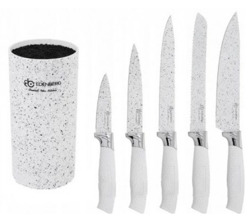 Набір кухонних ножів з нержавіючої сталі Edenberg ЕВ-5103W з підставкою 6 предметів білі