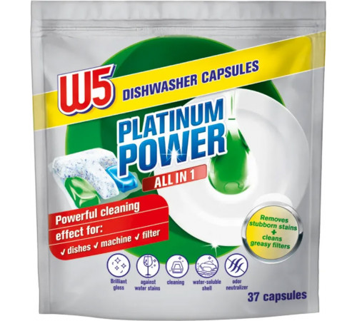 Капсулы для посудомоечных машин W5 Platinum 37 шт (цена за 1 шт) Капсулы для посудомоечных машин W5 Platinum 37 шт (цена за 1 шт)