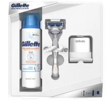 Подарочный набор мужской Gillette Skinguard Sensitive  (станок + гель для бритья + подставка)