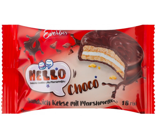 Печиво затяжне глазуроване Hello Choco з начинкою Маршмелоу 18 г