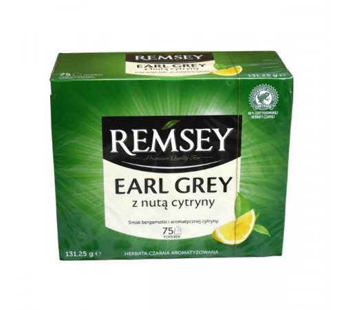 Чай Remsey Earl grey z nuta cytryny в пакетиках 75 штук 131,25 г