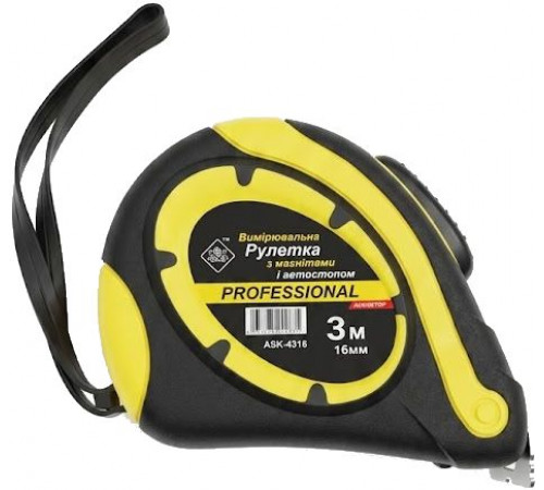 Рулетка будівельна Professional ASK-4316 з магнітним наконечником і автостопом 3 м