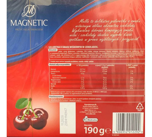 Цукерки Magnetic Mella Вишневе желе в шоколаді 190 г