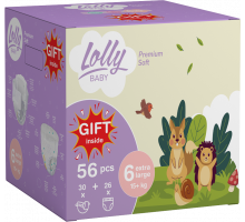 Набір Lolly Premium Soft розмір 6 (15+ кг) Підгузки 30 шт + Підгузки-трусики 26 шт + Подарунок