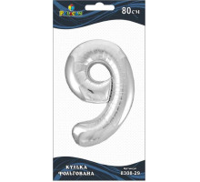 Кулька повітряна фольгована Pelican цифра 9 срібло 80 см