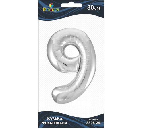 Кулька повітряна фольгована Pelican цифра 9 срібло 80 см Кулька повітряна фольгована Pelican цифра 9 срібло 80 см