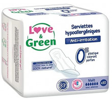 Гигиенические прокладки Love & Green Hypoallergenic Night 10 шт 6 капель