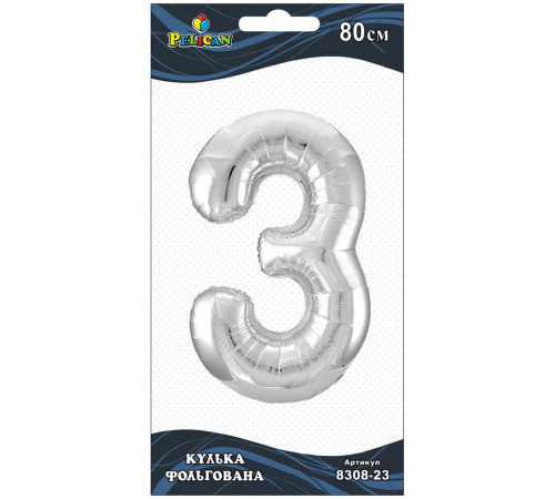 Кулька повітряна фольгована Pelican цифра 3 срібло 80 см