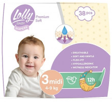 Подгузники детские Lolly Premium Soft 3 (4-9 кг) 38 шт