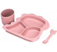 Набір силіконового посуду для дітей Динозавр 3 предмети Рожевий