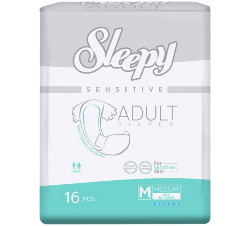 Подгузники для взрослых Sleepy Sensitive Adult Medium 85-125 см 6 к 16 шт