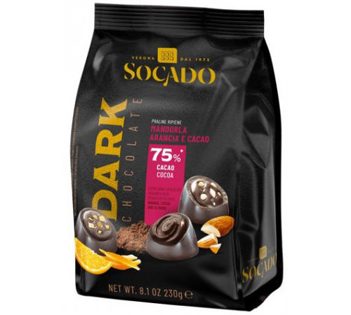 Конфеты Socado Dark Chocolate 75% Arancia Cacao e Mandorla 230 г