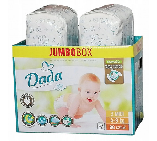 Підгузники дитячі DADA Extra Soft (3) midi 4-9кг Jumbo Box 96 шт