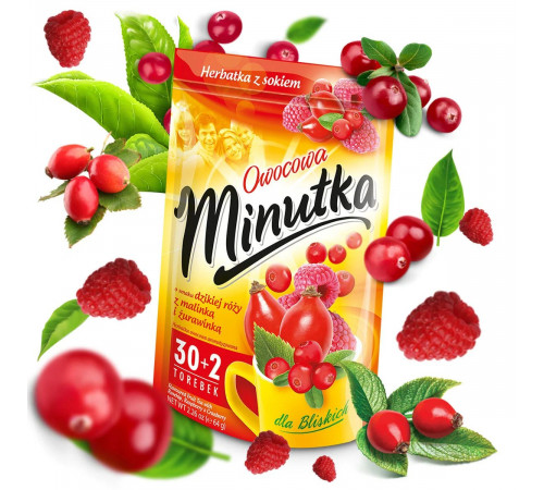 Чай Minutka с Шиповником, Малиной и Клюквою 32 пакетика 64 г Чай Minutka с Шиповником, Малиной и Клюквою 32 пакетика 64 г