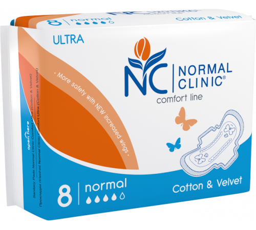 Гигиенические прокладки Normal Clinis Ultra Cotton & Velvet Normal 4 капли 8 шт