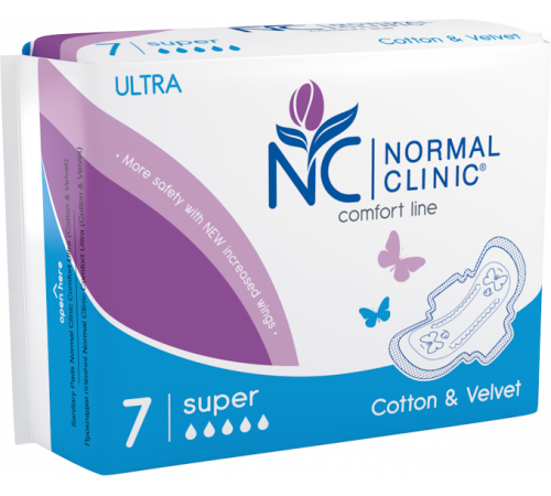 Гігієнічні прокладки Normal Cliniс Ultra Cotton & Velvet Super 5 крапль 7 шт