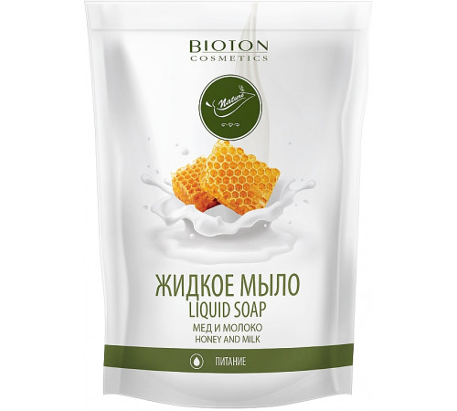 Рідке мило Bioton Cosmetics Nature Мед і Молоко дой-пак 450 мл