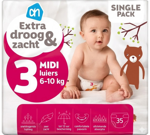 Підгузки Albert Heijn Extra Droog & Zacht 3 (6-10 кг) 35 шт
