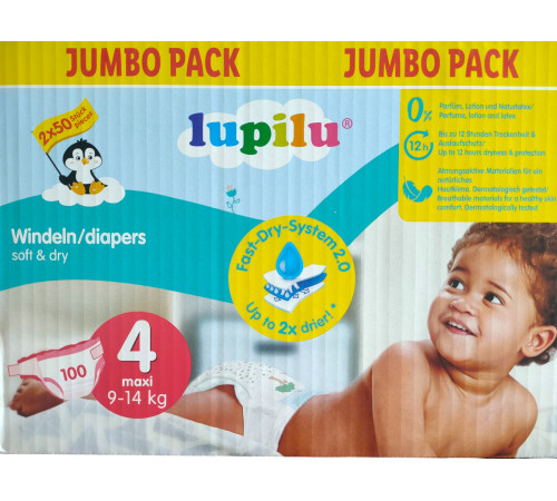 Підгузки Lupilu Soft&Dry Jumbo Pack 4 (9-14 кг) 100 шт