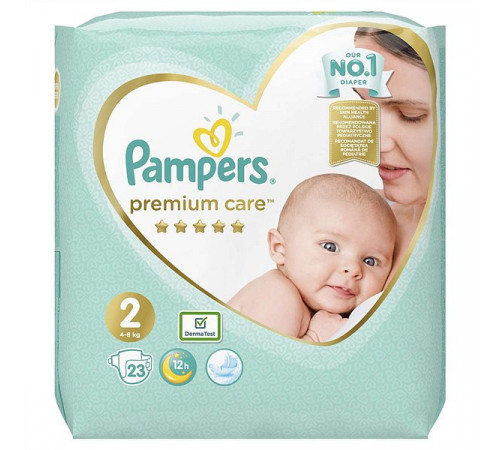Подгузники Pampers Premium Care New Born Размер 2 (Для новорожденных) 4-8 кг, 23 подгузника