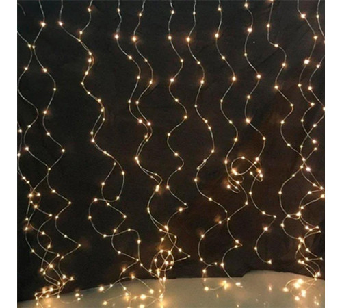 Гірлянда волосінь штора ZABI-31 3*3 G Промені роси 3 х 3 м, на батарейках з USB, золото
