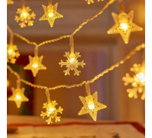 Гірлянда RV-357 із зірками та сніжинками  2 м, 20 шт, акумулятор+USB