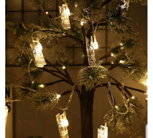 Гірлянда світлодіодна нитка з прищіпками (20 шт, 3 метри, батарейки+USB)