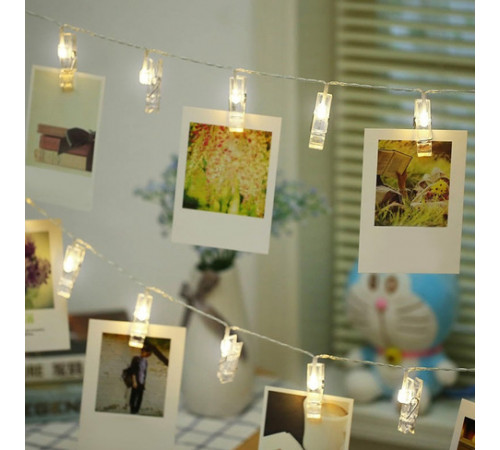 Гірлянда світлодіодна нитка з прищіпками (20 шт, 3 метри, батарейки+USB)