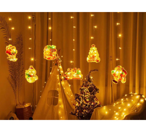 Світлодіодна гірлянда шторка XR-11 G з 3D фігурками 10 шт, золото