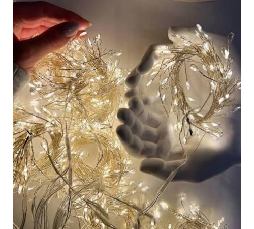 Гірлянда штора RV-338 W роса-мішура 3 х 0.6 м, 10 ліній, 200 Led+USB+пульт, холoдне світло