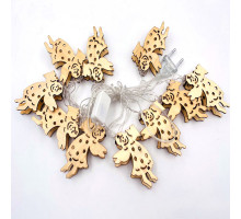 Гірлянда з дерев'яними фігурками RV-79-2 (10 шт Ангелочки, прозорий шнур, 2 м, USB, тепле світло)