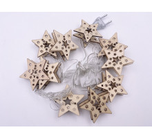 Гірлянда з дерев'яними фігурками RV-79-4 (10 шт Зірки, прозорий шнур, 2 м, USB, тепле світло)