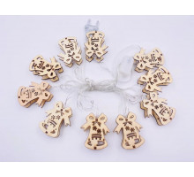 Гірлянда з дерев'яними фігурками RV-79-3 (10 шт Дзвіночки, прозорий шнур, 2 м, USB, тепле світло)