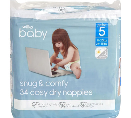 Подгузники Wilko Baby Cosy Dry 5 (11-25 кг) 34 шт