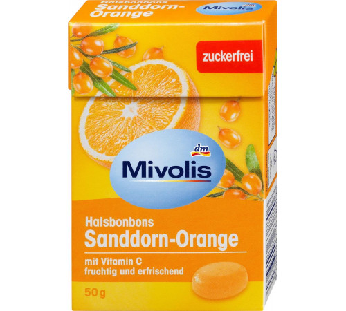 Льодяники декстроза Mivolis Обліпиха-Апельсин 50 г