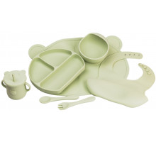 Набор силиконовой посуды для детей Мишка 7 предметов Зеленый