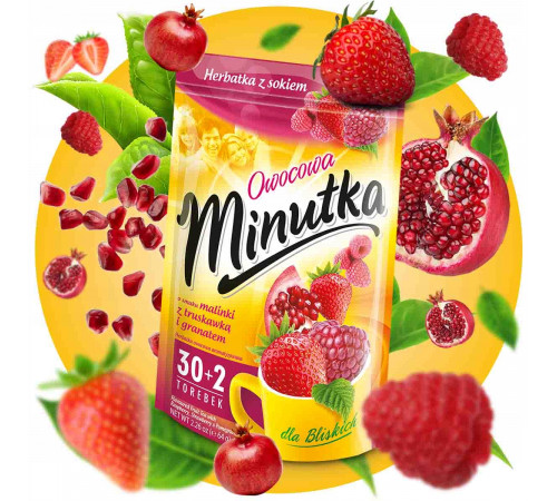 Чай Minutka с Малиной, Клубникой и Гранатом 32 пакетика 64 г Чай Minutka с Малиной, Клубникой и Гранатом 32 пакетика 64 г